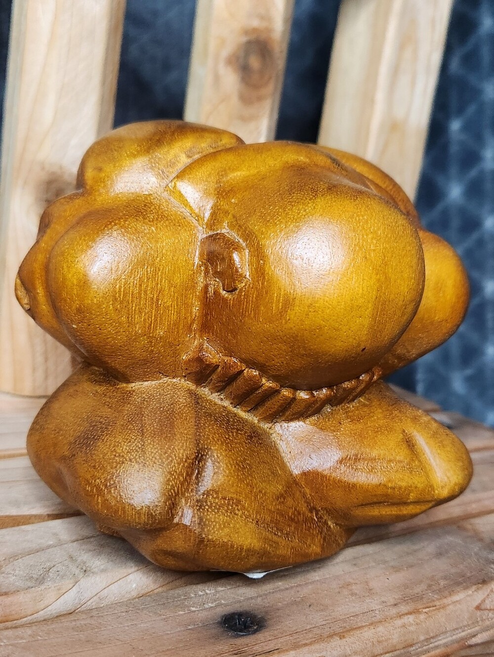 Hand Carved Wooden Weeping Buddha Statue Yogi Shy Man Monk Figurine Indonesia